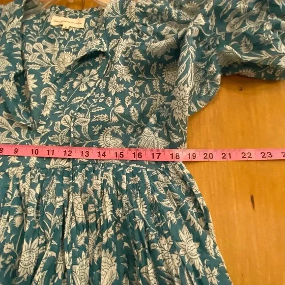 Daughters of India Women’s Dress Flowing Pleated Print turquoise Teal Cotton S - Picture 9 of 11